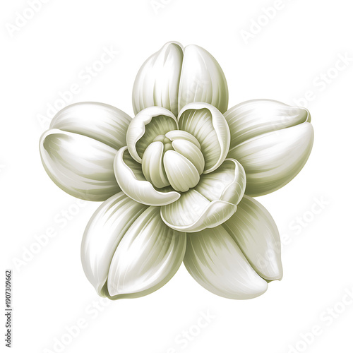 Beautiful white flower with large petals and detailed center on a transparent background