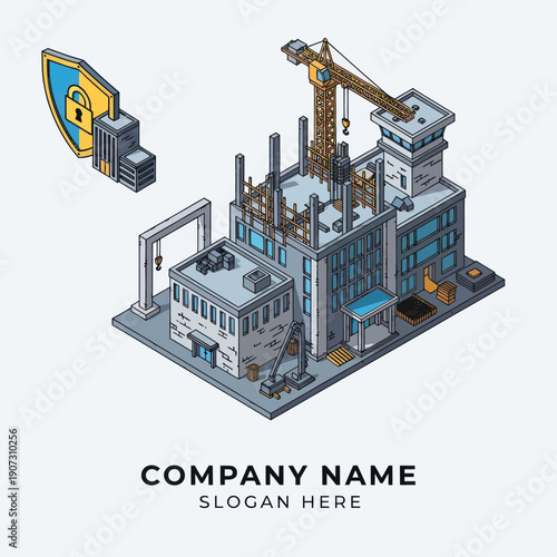 Industrial Factory Building with Crane and Equipment.