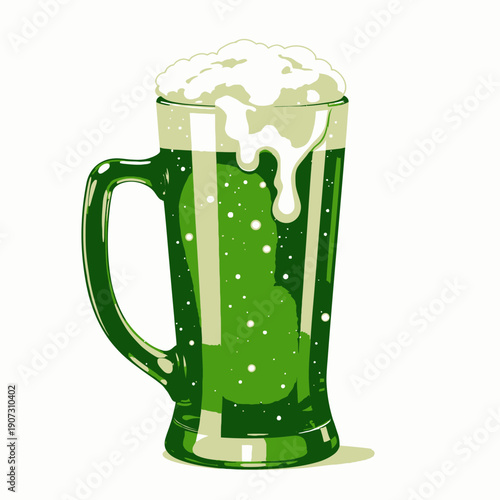 Emerald Green Beer Mug with Frothy Top and Bubbles Celebrating a Festive Beverage Experience