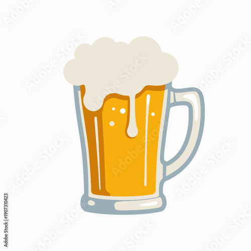 Illustration of a frothy beer mug overflowing with foam, capturing the essence of a refreshing beverage often enjoyed at social gatherings and celebrations.