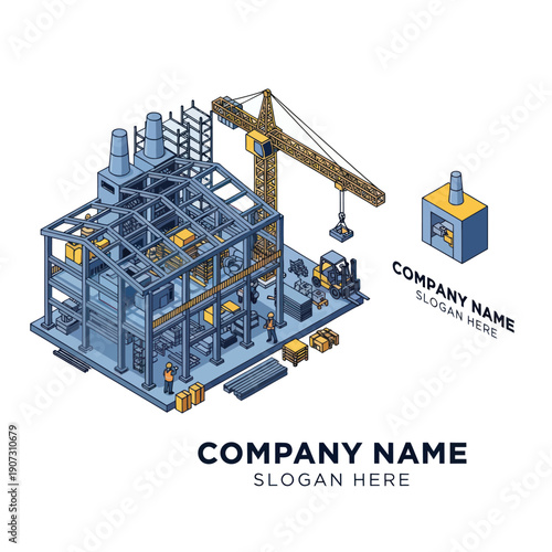 Industrial Factory Structure with Crane Equipment.