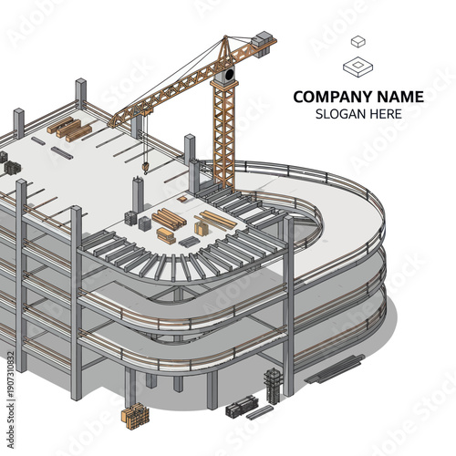 3D Rendering of Modern Stadium Construction Site.