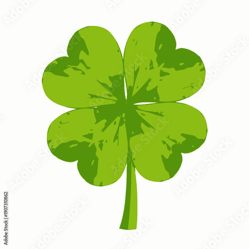 Lucky Four-Leaf Clover Symbolizing Fortune and Prosperity with Vibrant Green Leaves on a White Background