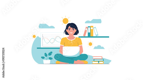 Woman Sitting Cross-Legged with Laptop on Floor in Home Office