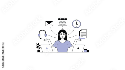 Multitasking Woman Working on Laptops in Modern Office