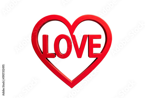 Red heart outline with LOVE on transparent background