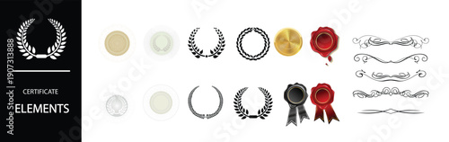 Elegant certificate elements collection with laurel wreaths and seals