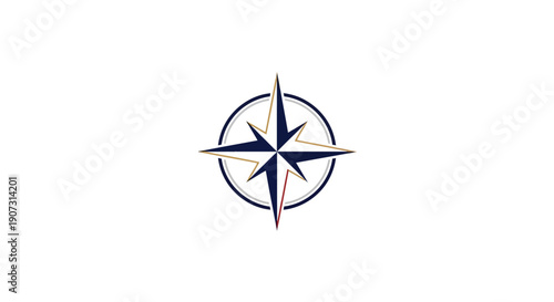 Nautical travel compass rose vector icon with a north arrow star design for map navigation and sea adventure direction on a white background