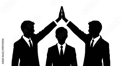 Vector illustration of a businessman and woman silhouette symbolising teamwork and success for a professional company people avatar icon