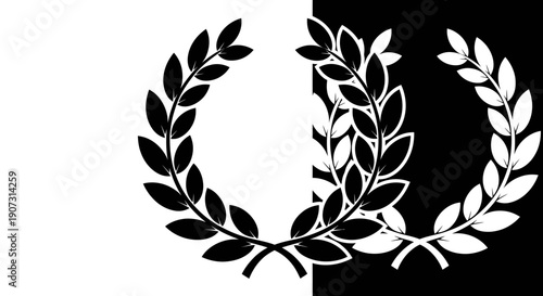 A vintage black and white laurel wreath vector illustration featuring a floral branch pattern designed as a symbolic award frame for a winner