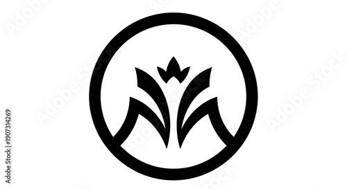 A vector illustration of a wheat ears icon and field plant symbol featuring a green leaf design element in a circular nature logo for eco business decoration