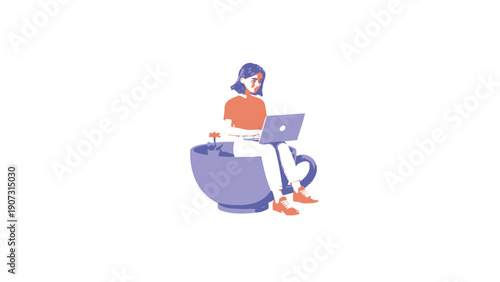 Woman Sitting on Beanbag Chair with Laptop
