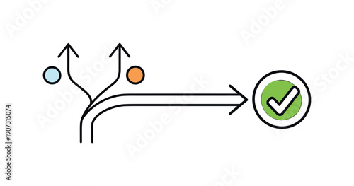 Clear process clarity and simplified decision flow in professional business workflows focused on efficiency, a forked path merging into a single arrow with a