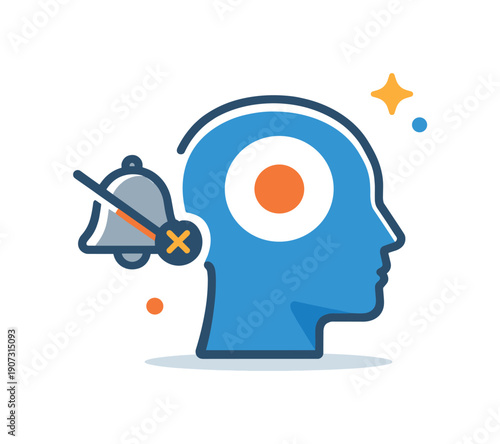 Digital focus protection and cognitive clarity for professionals overwhelmed by constant information flow, a muted notification symbol paired with a balanced