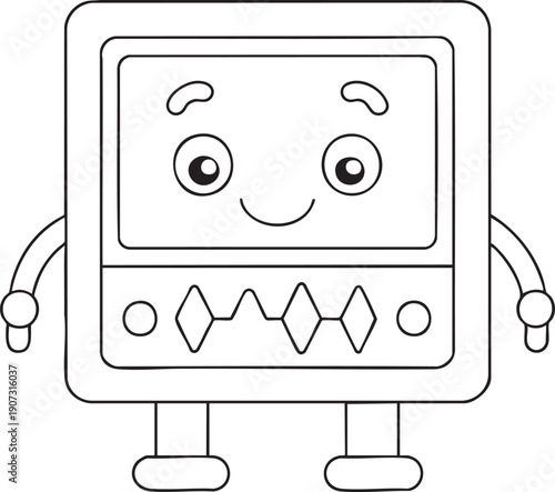 Friendly cartoon robot outline illustration for kids coloring activity and simple creative character design fun