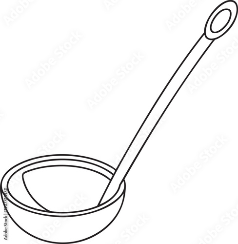 Kitchen ladle line illustration presenting minimal utensil designs widely used for cooking and serving hot meals