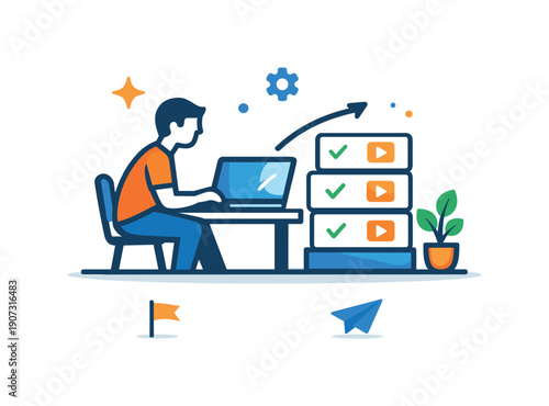 One person SaaS founders and solo entrepreneurs scaling subscription products with AI powered automation, a compact home workspace icon with a laptop and a