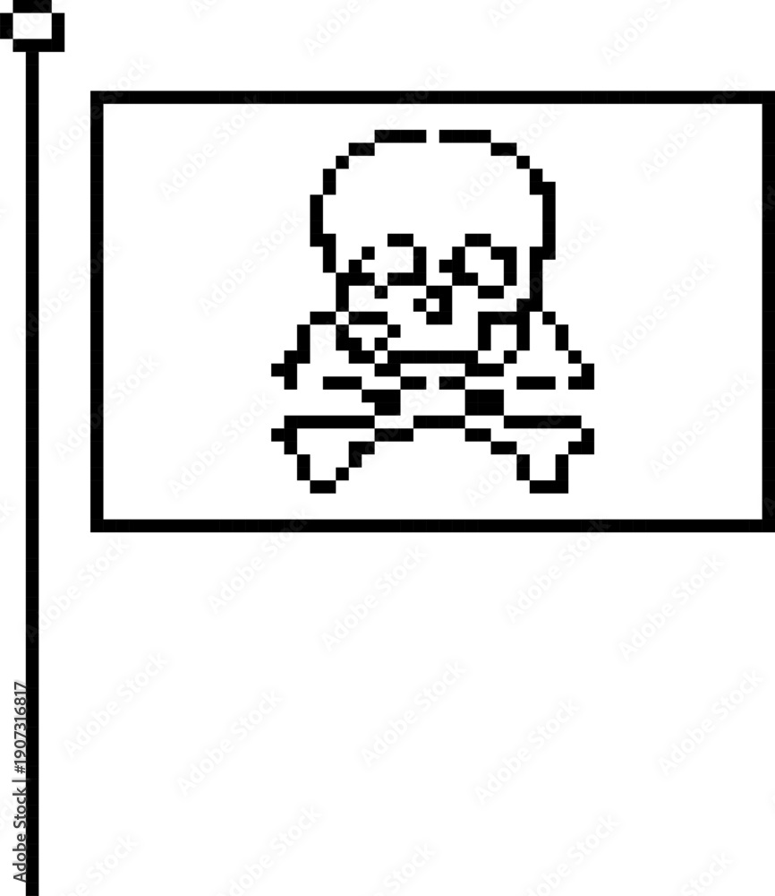 Obraz premium Scull 8-bit pixel icon. Vector illustration.