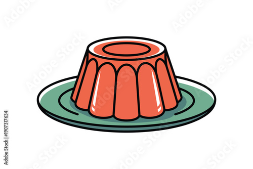 A cartoon illustration of a red jelly dessert on a green plate