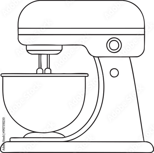 Stand mixer line artwork representing versatile kitchen tool essential for dough mixing baking and recipe tasks