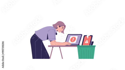 Woman Deleting Files on Laptop at Desk