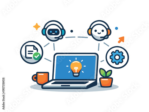 One person companies and high leverage solo founders using AI tools to replace teams and scale independently, a compact personal workspace icon with a laptop