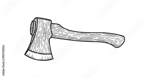 Hand-drawn vintage style woodcutting axe illustration.