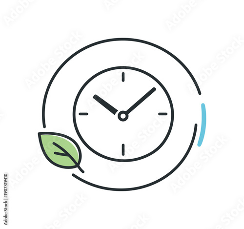 Healthy productivity rhythm and balanced work habits in a modern professional lifestyle where energy is sustained intentionally, a simple clock paired with a