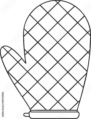 Quilted oven mitt line art for cooking safety baking tasks and essential household kitchen protection