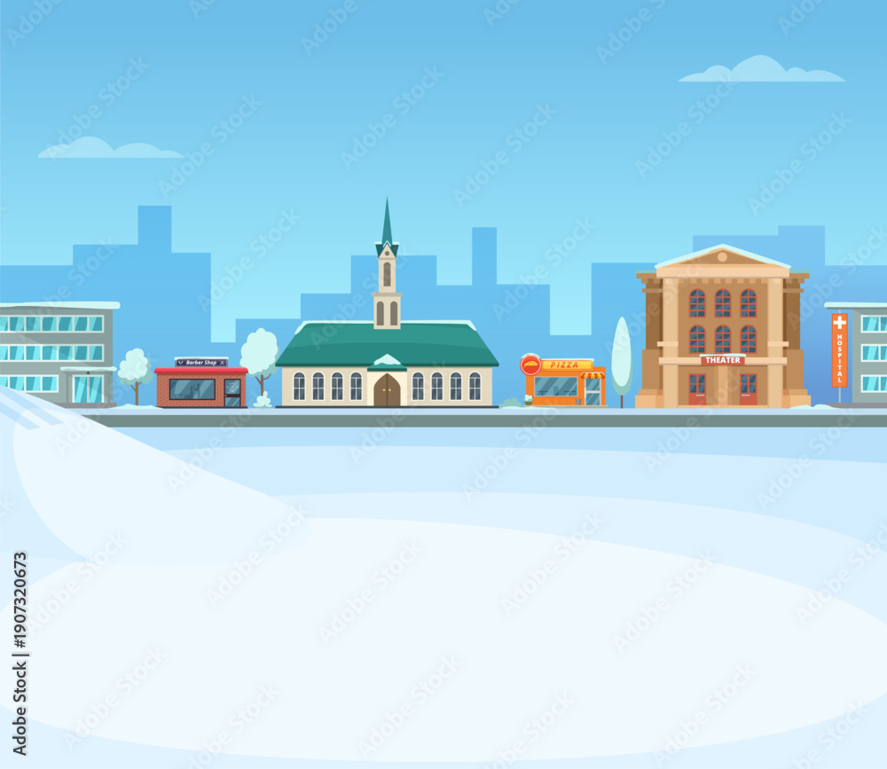 Obraz premium Winter city scene. Christmas card snow background