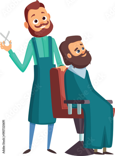 Barber work with client. Male hair stylist character