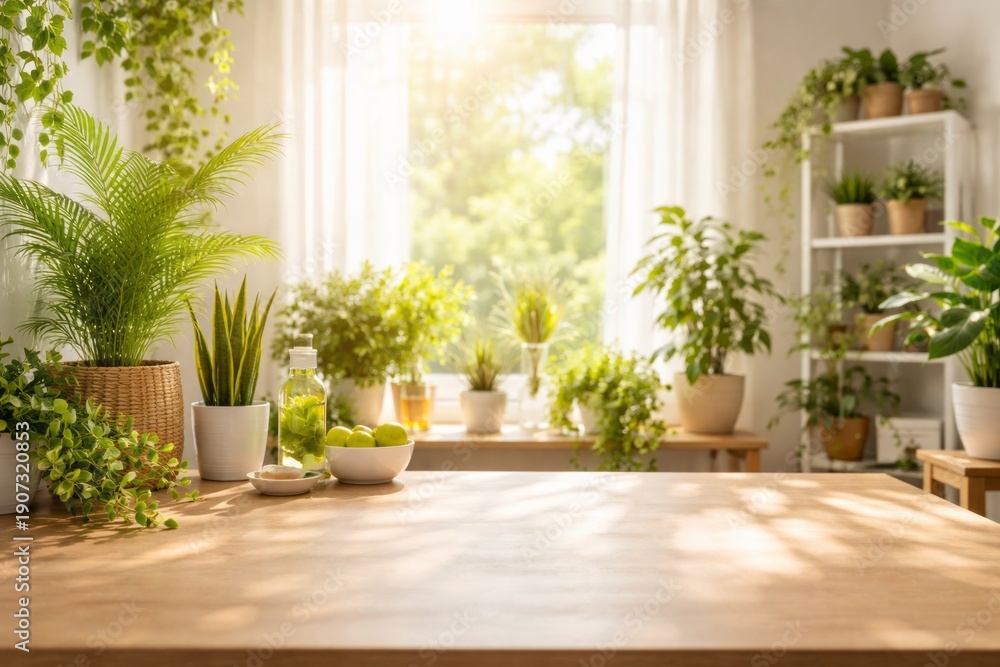 Fototapeta premium Indoor garden space with plants and natural light in a bright room during the day