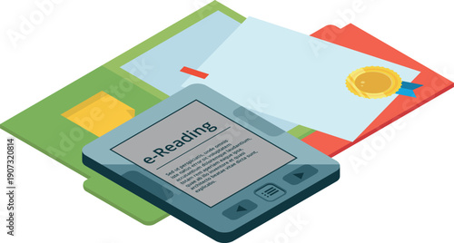 E-book icon. Isometric reading symbol. Modern education