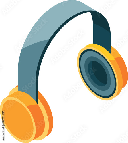 Earphones isometric icon. Headphones audio cartoon device