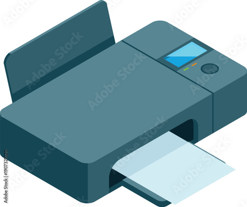 Printer icon. Isometric office electronic device cartoon