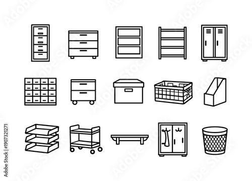 Office storage furniture: filing cabinet, drawer unit, bookshelf, storage shelf, locker, archive cabinet, mobile pedestal, storage box, plastic crate, magazine