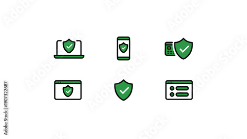 Green Shield Icons on Various Devices