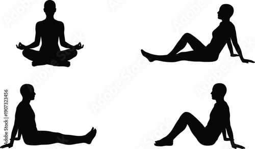 Black silhouettes of diverse people in casual clothing standing in a row including a woman with a bag white background (20 words)