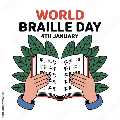 A graphic illustration of hands reading a braille book on World Braille Day