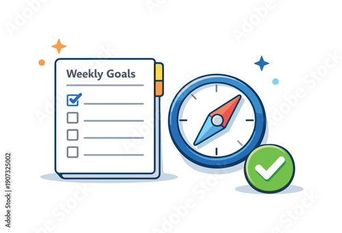 Intentional weekly goal alignment and personal planning focused on setting direction and reducing uncertainty, a clean planner page paired with a compass needle