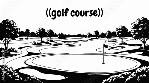 empty golf course outdoor sports field with professional competition training infrastructure architecture green grass fairway bunker and landscape design prepared for tournament performance