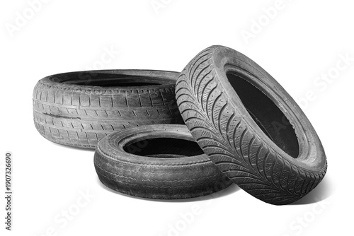 old worn damaged tire isolated on white background