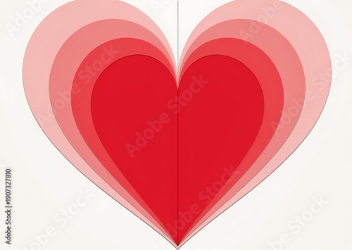 Layered red and pink heart graphic on white background with copy space