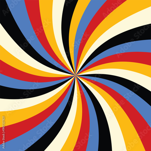 Bold high-contrast spiral abstract background with vivid colors and strong radial motion effect. Vintage Comic Book Style
