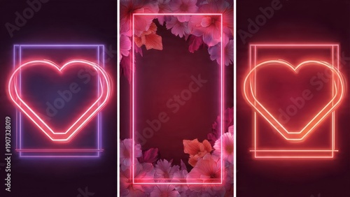 Geometric neon heart collection for Valentine's product display