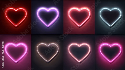 Geometric neon heart collection for Valentine's product display
