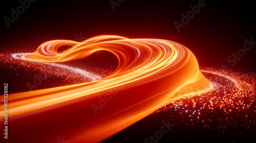 Long red line with orange and blue sparks. The line is curved and he is moving