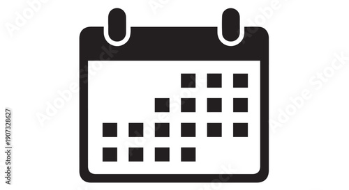 A black and white icon of a calendar on a Transparent Background, representing organization and scheduling.