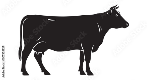 A black silhouette illustration of a cow standing on a Transparent Background, facing right.