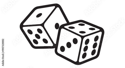Two white dices with black dots on a Transparent Background, illustration of gambling or chance concept